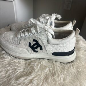 CHANEL White and Black Sneakers